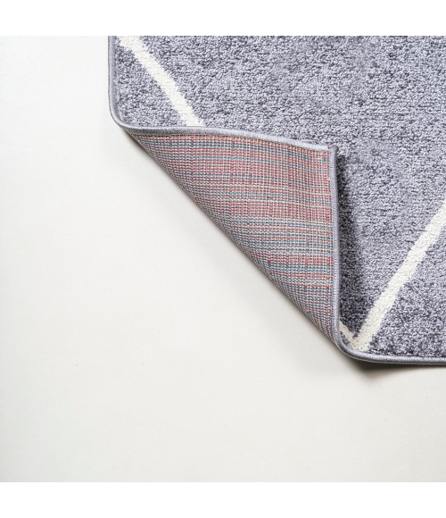 SUPERSOFT Area Rug Cole Minimalist Diamond Trellis Gray/White 5' Round Area Rug