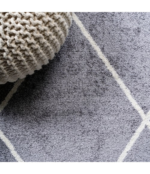 SUPERSOFT Area Rug Cole Minimalist Diamond Trellis Gray/White 5' Round Area Rug