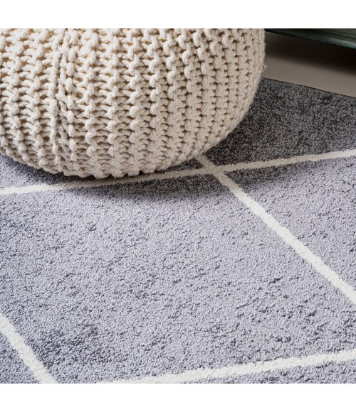 SUPERSOFT Area Rug Cole Minimalist Diamond Trellis Gray/White 5' Round Area Rug