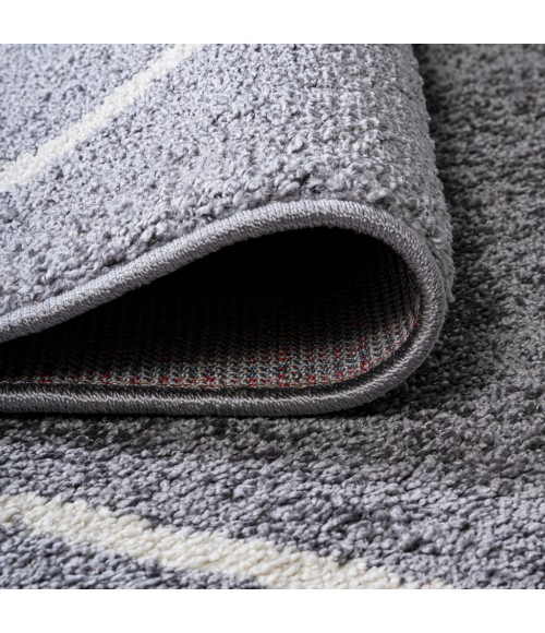 SUPERSOFT Area Rug Cole Minimalist Diamond Trellis Gray/White 5' Round Area Rug
