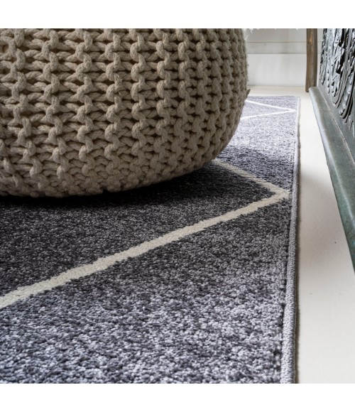 SUPERSOFT Area Rug Cole Minimalist Diamond Trellis Gray/White 5' Round Area Rug