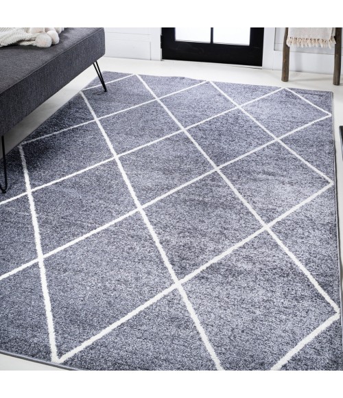 SUPERSOFT Area Rug Cole Minimalist Diamond Trellis Gray/White 8 ft. x 10 ft. Area Rug