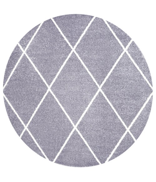 SUPERSOFT Area Rug Cole Minimalist Diamond Trellis Gray/White 5' Round Area Rug