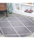 SUPERSOFT Area Rug Cole Minimalist Diamond Trellis Gray/White 5' Round Area Rug