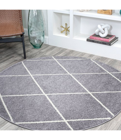SUPERSOFT Area Rug Cole Minimalist Diamond Trellis Gray/White 5' Round Area Rug