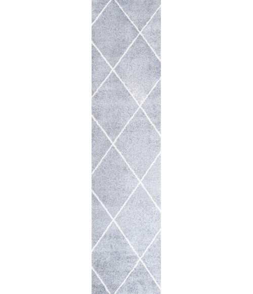 SUPERSOFT Area Rug Cole Minimalist Diamond Trellis Light Gray/White 2 ft. x 10 ft. Runner Rug