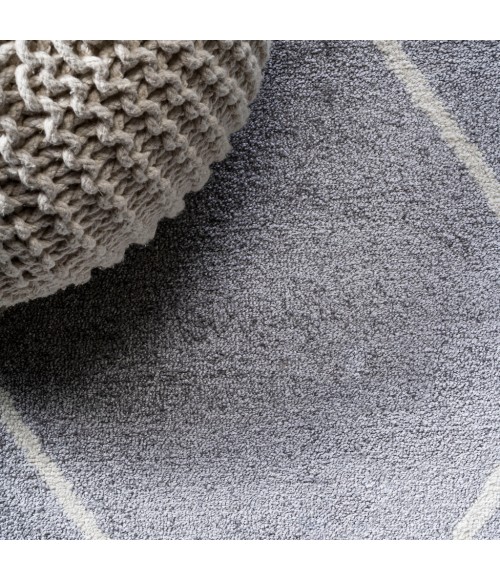 SUPERSOFT Area Rug Cole Minimalist Diamond Trellis Light Gray/White 5' Round Area Rug