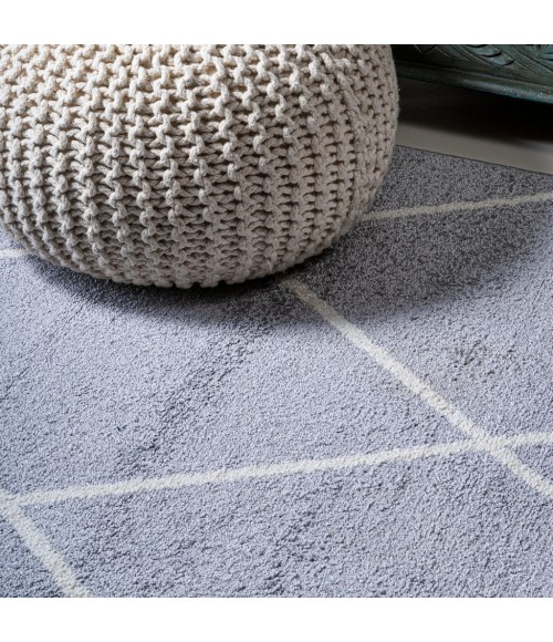 SUPERSOFT Area Rug Cole Minimalist Diamond Trellis Light Gray/White 5' Round Area Rug
