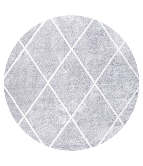 SUPERSOFT Area Rug Cole Minimalist Diamond Trellis Light Gray/White 5' Round Area Rug