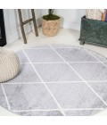 SUPERSOFT Area Rug Cole Minimalist Diamond Trellis Light Gray/White 5' Round Area Rug
