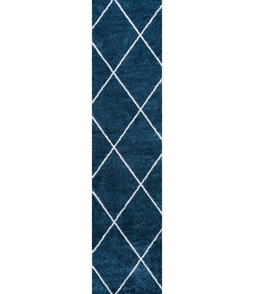 SUPERSOFT Area Rug Cole Minimalist Diamond Trellis Navy/White 2 ft. x 8 ft. Runner Rug