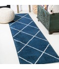 SUPERSOFT Area Rug Cole Minimalist Diamond Trellis Navy/White 2 ft. x 8 ft. Runner Rug