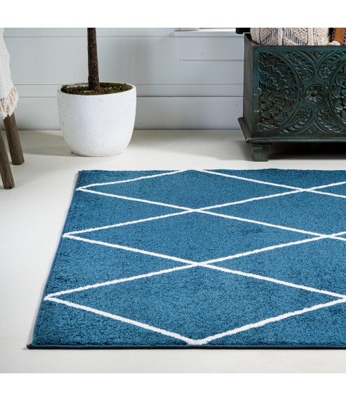SUPERSOFT Area Rug Cole Minimalist Diamond Trellis Navy/White 5 ft. x 8 ft. Area Rug