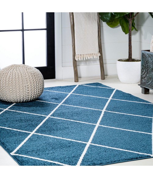 SUPERSOFT Area Rug Cole Minimalist Diamond Trellis Navy/White 5 ft. x 8 ft. Area Rug
