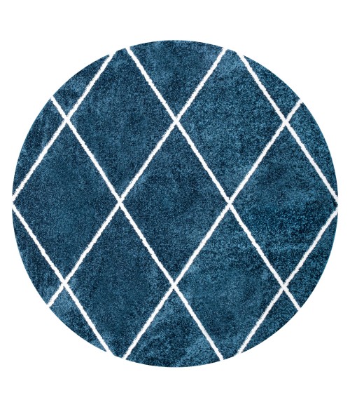 SUPERSOFT Area Rug Cole Minimalist Diamond Trellis Navy/White 5' Round Area Rug