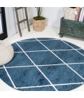 SUPERSOFT Area Rug Cole Minimalist Diamond Trellis Navy/White 5' Round Area Rug