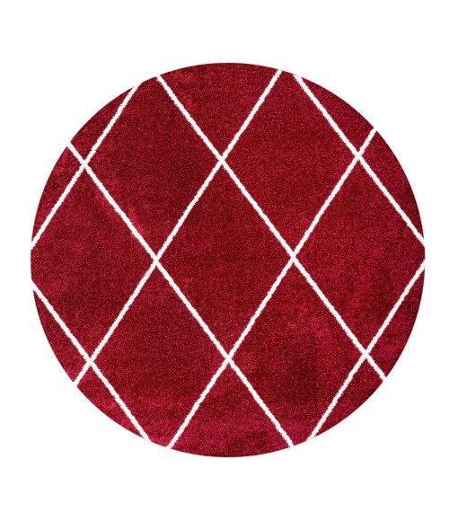 Cole Minimalist Diamond Trellis Red/White 5' Round Area Rug