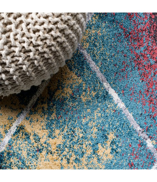 Cole Minimalist Diamond Trellis Multi/White 5' Round Area Rug