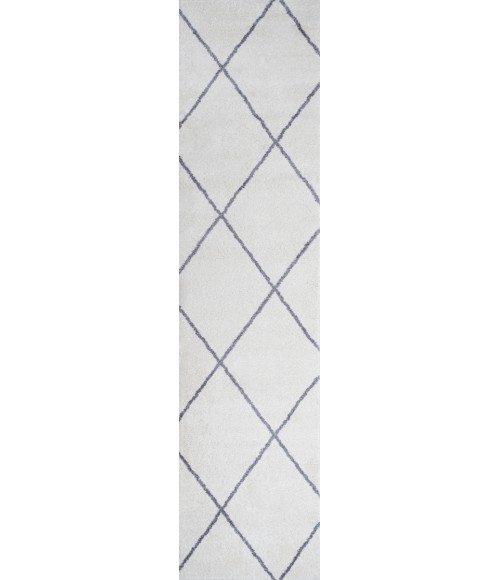Cole Minimalist Diamond Trellis White/Gray 2 ft. x 10 ft. Runner Rug