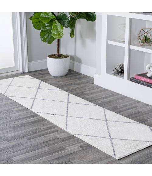 Cole Minimalist Diamond Trellis White/Gray 2 ft. x 10 ft. Runner Rug