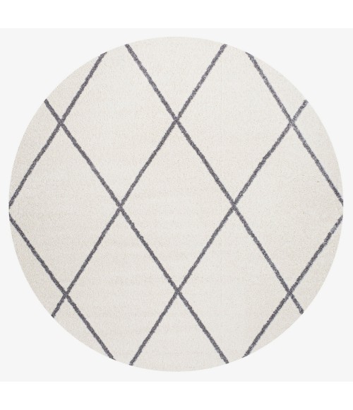 Cole Minimalist Diamond Trellis White/Gray 5' Round Area Rug