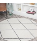Cole Minimalist Diamond Trellis White/Gray 5' Round Area Rug