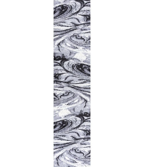 Viscon Abstract Marble Contemporary Light Gray/Black 2 ft. x 10 ft. Runner Rug