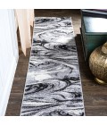 Viscon Abstract Marble Contemporary Light Gray/Black 2 ft. x 10 ft. Runner Rug