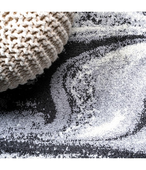 SUPERSOFT Area Rug Viscon Abstract Marble Contemporary Light Gray/Black 5 ft. x 8 ft. Area Rug
