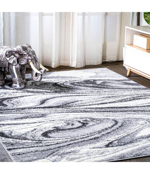 SUPERSOFT Area Rug Viscon Abstract Marble Contemporary Light Gray/Black 5 ft. x 8 ft. Area Rug