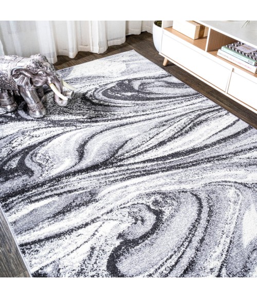 SUPERSOFT Area Rug Viscon Abstract Marble Contemporary Light Gray/Black 5 ft. x 8 ft. Area Rug