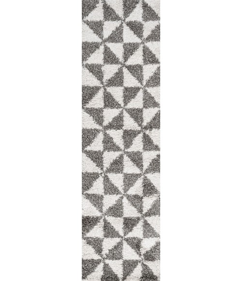 LONDON SHAG Area Rug Alcudia Geometric Shag Beige/Dark Gray 2 ft. x 8 ft. Runner Rug
