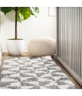 LONDON SHAG Area Rug Alcudia Geometric Shag Beige/Dark Gray 2 ft. x 8 ft. Runner Rug