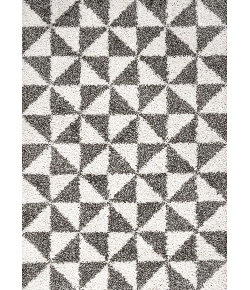 LONDON SHAG Area Rug Alcudia Geometric Shag Beige/Dark Gray 4 ft. x 6 ft. Area Rug
