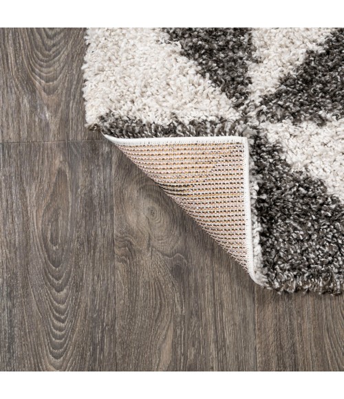 LONDON SHAG Area Rug Alcudia Geometric Shag Beige/Dark Gray 4 ft. x 6 ft. Area Rug
