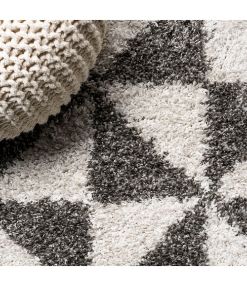 LONDON SHAG Area Rug Alcudia Geometric Shag Beige/Dark Gray 4 ft. x 6 ft. Area Rug
