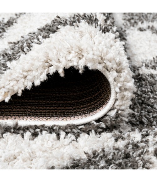 LONDON SHAG Area Rug Alcudia Geometric Shag Beige/Dark Gray 4 ft. x 6 ft. Area Rug