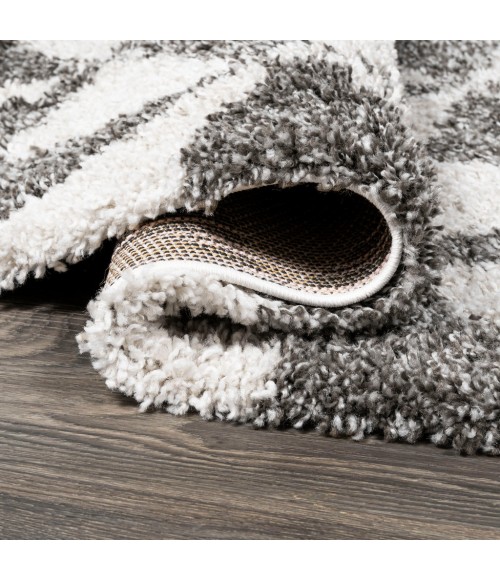LONDON SHAG Area Rug Alcudia Geometric Shag Beige/Dark Gray 2 ft. x 8 ft. Runner Rug