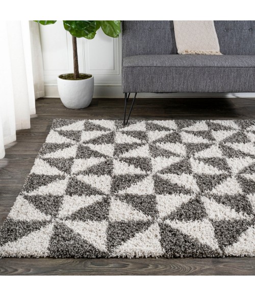 LONDON SHAG Area Rug Alcudia Geometric Shag Beige/Dark Gray 4 ft. x 6 ft. Area Rug