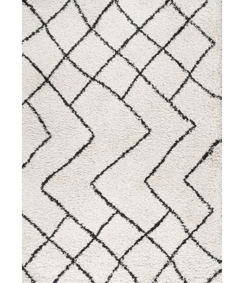 LONDON SHAG Area Rug Inca Moroccan Diamond Shag Beige/Dark Gray 5 ft. x 8 ft. Area Rug