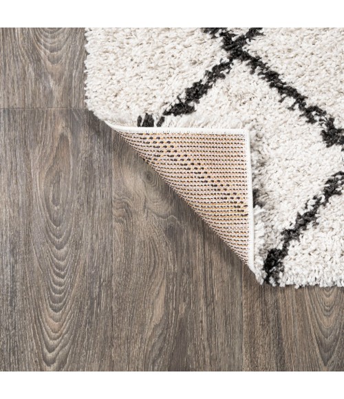 LONDON SHAG Area Rug Inca Moroccan Diamond Shag Beige/Dark Gray 5 ft. x 8 ft. Area Rug
