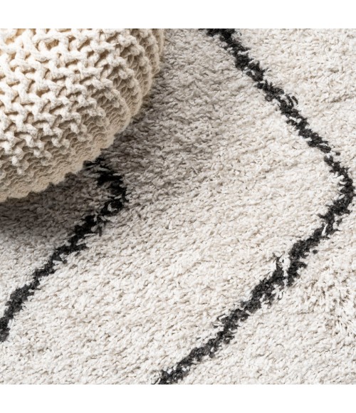 LONDON SHAG Area Rug Inca Moroccan Diamond Shag Beige/Dark Gray 5 ft. x 8 ft. Area Rug