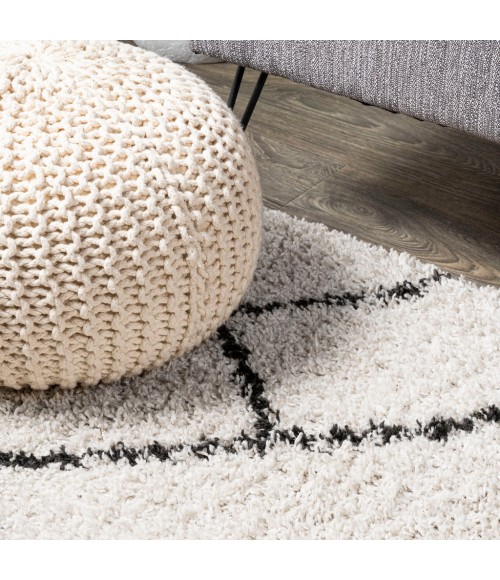 LONDON SHAG Area Rug Inca Moroccan Diamond Shag Beige/Dark Gray 5 ft. x 8 ft. Area Rug
