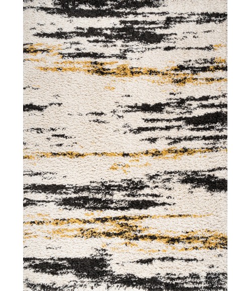 LONDON SHAG Area Rug Nova Modern Bold Strie' Shag Beige/Black/Yellow 8 ft. x 10 ft. Area Rug