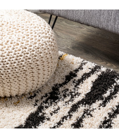 LONDON SHAG Area Rug Nova Modern Bold Strie' Shag Beige/Black/Yellow 8 ft. x 10 ft. Area Rug