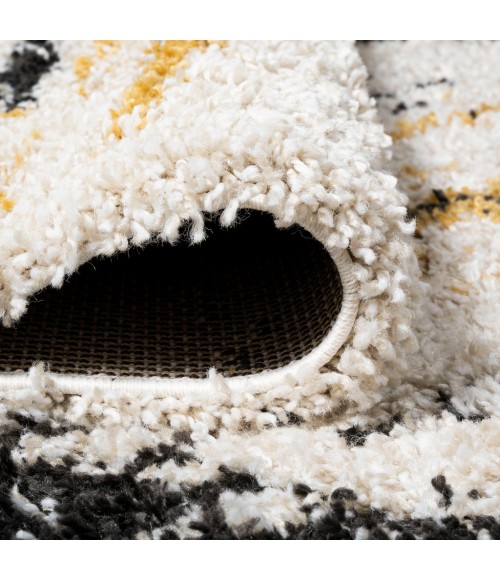 LONDON SHAG Area Rug Nova Modern Bold Strie' Shag Beige/Black/Yellow 8 ft. x 10 ft. Area Rug