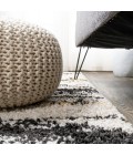 LONDON SHAG Area Rug Nova Modern Bold Strie' Shag Beige/Black/Yellow 2 ft. x 8 ft. Runner Rug