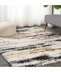 LONDON SHAG Area Rug Nova Modern Bold Strie' Shag Beige/Black/Yellow 8 ft. x 10 ft. Area Rug