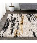 LONDON SHAG Area Rug Nova Modern Bold Strie' Shag Beige/Black/Yellow 8 ft. x 10 ft. Area Rug