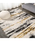 LONDON SHAG Area Rug Nova Modern Bold Strie' Shag Beige/Black/Yellow 8 ft. x 10 ft. Area Rug